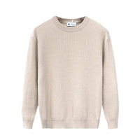 Mens Versatile Simple Solid-Color Apricot Knitted Sweater
