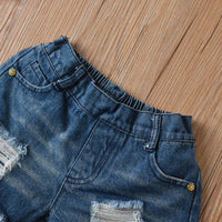 Girls' Spaghetti-strap Floral Print Jeans Suit