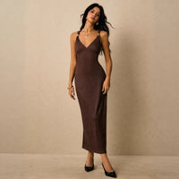 Pleated Waist-cinching Sheath Dress Slip Dress