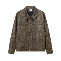 Contrast Color Texture PU Leather Coat Male