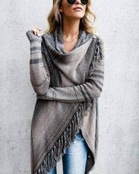 Long Slim Fit Fashion Tassel Stripe Coat Sweater