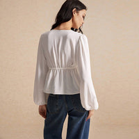 Women's Simple And Elegant Style T-shirt Autumn And Winter Tie Fashion Versatile Long-sleeve Cardigan Top