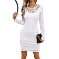 Lace Long-sleeve Dress Round Neck With Lace Paneling