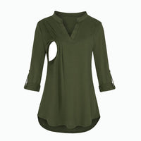Plaid Printed Pregnant Woman Breastfeeding V-neck Long Sleeve Top