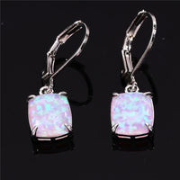 Rectangular Four-Claw Blue And White Opal Stud Earrings