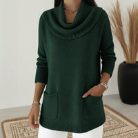 Solid-color Pocketed Long-sleeve Sweater