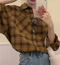 Womens Retro Brushed Plaid Casual Shirt