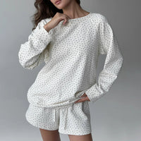 Womens Knitted Pajamas With Prints A Two Piece Set Featuring Long Sleeves And Shorts Suitable For Wearing Outside