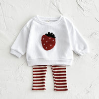 Newborn Fruit Embroidered Long Sleeve Knitted Trousers Two-piece Set