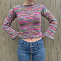 Autumn And Winter Women's Pullover Stripe Round Sweater Loose Plus Size Rainbow Sweater
