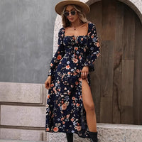 Feminine Floral Print Long-Sleeve Dress