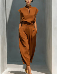 Chinese-style Satin Short-sleeve T-shirt And Pants Set For Women