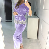 Women's Lace Stitching Five-point Sleeve Trousers Breathable Loungewear