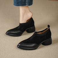 Soft Suede Chunky-heel Pumps With A Low Cut And A Single Strapa Mary Jane Style