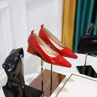 Thick Heel Medium Heel Patent Leather Shallow Mouth