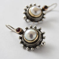 Round White Gold Inlaid Red Diamond Earrings