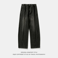 Wide-leg Washed Denim Jeans Mens Loose Casual Pants