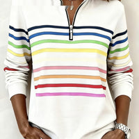 Womens Fashionable Casual Christmas Stand-Up Collar Zip-Up Sweatshirt With A Print Pattern
