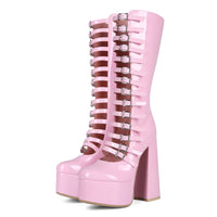 High-heeled Strap-decorated Platform Chunky-heel Plus-size Womens Over-the-knee Sandals