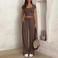 Y2K 2-piece Short-sleeve And Long-pants Set For Women