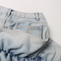 Patchwork Ruffled High Waist A- Line Denim Skirt Women