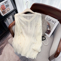 Irregular Hollow-out Blouse Bowknot Knitted Sweater
