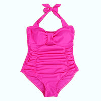 Women's Solid Color Pleating One-piece Swimsuit