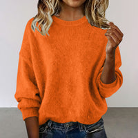 Fashionable Crew-neck Solid-color Sweater