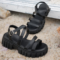 Platform All-match Hollowed-out Mid-heel Strappy Sandals