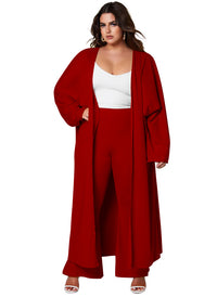 Long Coat And Loose Casual Trousers Fashion Set