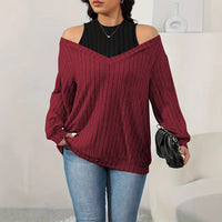 New Loose Ribbed Brushed Long-sleeve T-shirt