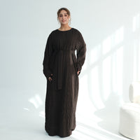 Womens Textured Dress With A Belt, Long Robe Style