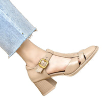 Chunky-Heel Hollow-Out Buckled Peep-Toe Sandals For Women