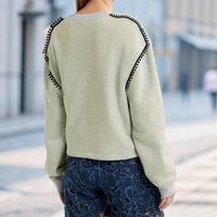 Women's Retro Contrasting Color Trimmed Round Neck Long Sleeved Sportswear