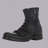 Round Toe Retro Side Zipper Thick Heel Casual Men's Short Boots
