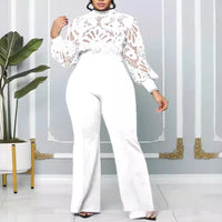 Womens Plus-Size Lace-trimmed Casual Jumpsuit