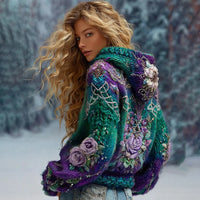 Womens Loose-fitting Pullover Sweater With A Round Neck And Floral Print