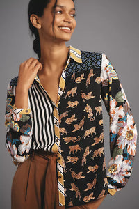 Print Lapel Long Sleeve Shirt Women's