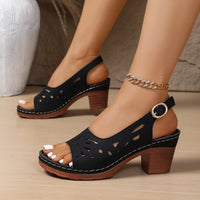 Retro-style Hollow-out Fashionable Fish-mouth Sandals With A Buckle For Outerwear