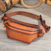 Full-grain Leather Casual Waist Bag, Genuine Leather Shouldercrossbody Bag