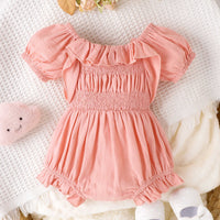 Sweet Puff Sleeve Smocking Lace Siamese Triangle Bottom-covering Rompers