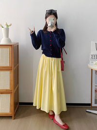 Elastic Waist Design Mid-length All-matching Skirt