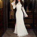 Womens Sexy Stand Collar Lace Hollow-Out Bodycon Dress