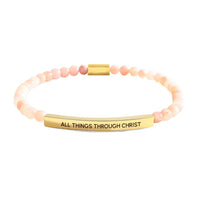 Stainless Steel Mens And Womens Elbow-Style Chain Bracelet With Engraved Gold Beads