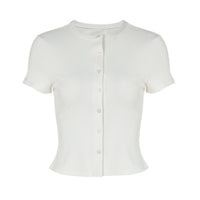 Crew-neck Short-sleeve Cardigan-buttoned Slim-fit T-shirt
