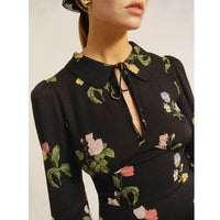 French Vintage Print Long Sleeve Dress