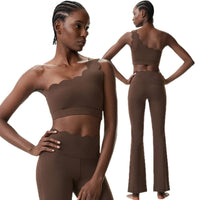 Womens Sexy One-Shoulder Backless Fitness Yoga Outfit Set