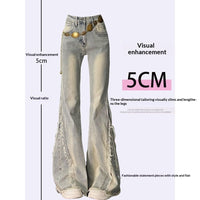 Plus-size American High-street Raw-edge Patchwork Bootcut Jeans