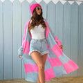 Mid-length Casual Color Plaid Sweater Cardigan Women's Clothes