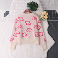 Casual Flower Jacquard Short Single-breasted Knitted Sweater